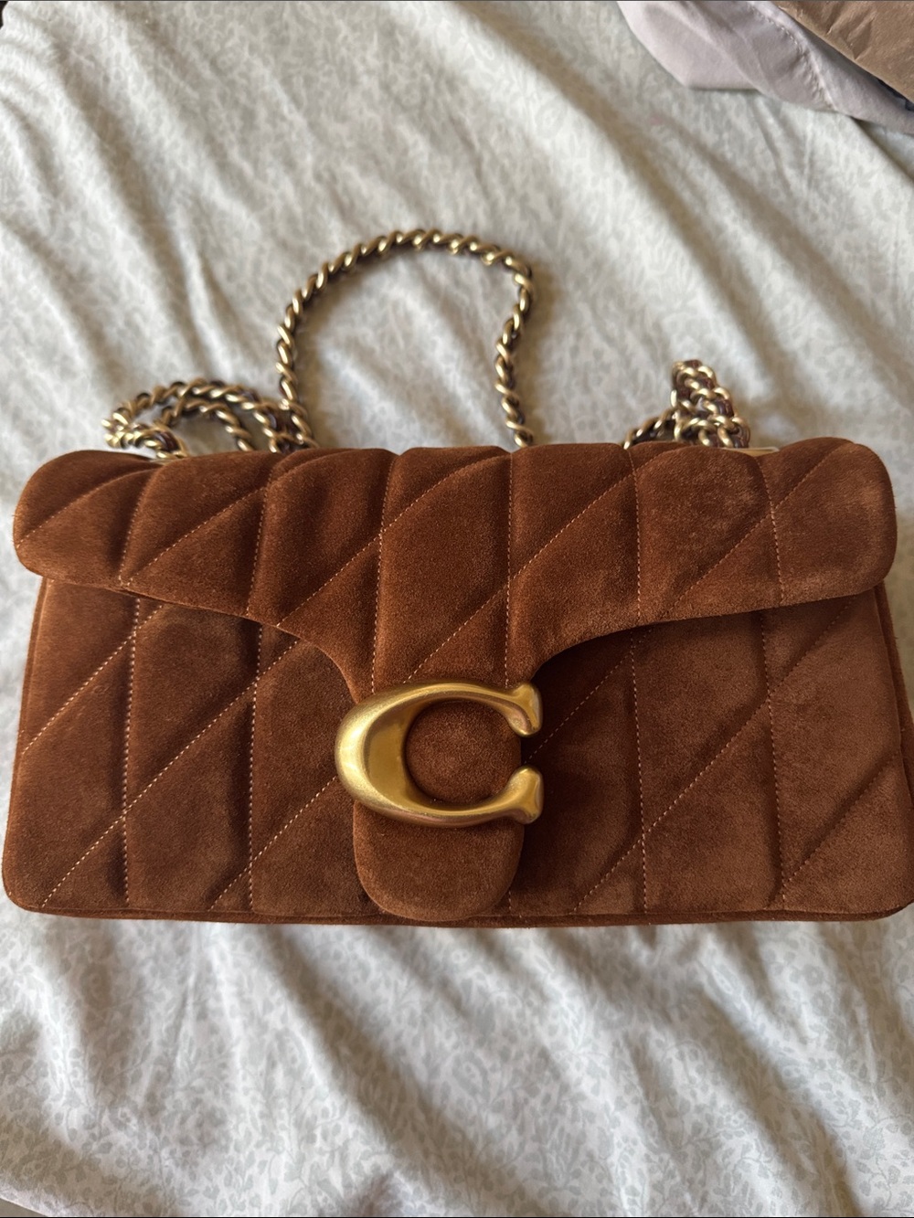 Coach Quilted Tabby 26 in Warm Brown Suede